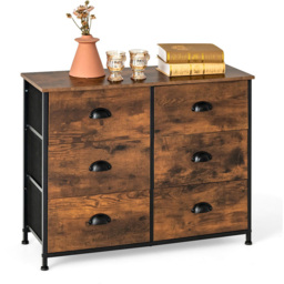 Costway 6 Drawer Rustic Brown Chest of Drawers - Wilko - thumbnail 3