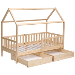 Portland Wood House 2 Drawer Natural Style B Kids Bed Frame - Size: Single - Yellow - Wilko - thumbnail 4