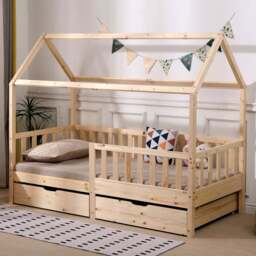 Portland Wood House 2 Drawer Natural Style B Kids Bed Frame - Size: Single - Yellow - Wilko - thumbnail 1