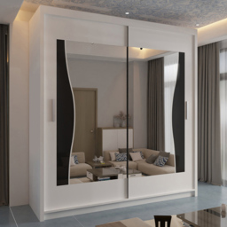 Sliding Wardrobes 4U Batumi 2 Door White Wide Curved Mirrored Wardrobe 203cm - Wilko - thumbnail 1