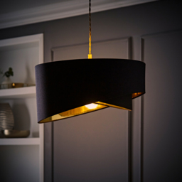 ValueLights Trekan 2 Layer Black with Metallic Gold Inner Pendant Lamp Shade 40cm - Size: 40 x 20 x 40cm - Wilko - thumbnail 3