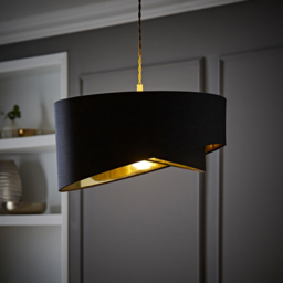 ValueLights Trekan 2 Layer Black with Metallic Gold Inner Pendant Lamp Shade 40cm - Size: 40 x 20 x 40cm - Wilko - thumbnail 7