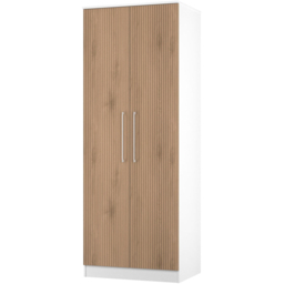 Crowndale 2 Door Slatt Effect and White Tall Wardrobe Ready Assembled - Size: 2 Door 2 Drawer - Slatt Effect & White - Wilko - thumbnail 4