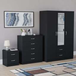 VIDA DESIGNS Riano Black 3 Piece Bedroom Furniture Set - Wilko