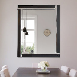 Aston Double Bevelled Black All Glass Large Mirror 144 x 115.5cm - Size: 144 x 114cm - MirrorOutlet - Wilko - thumbnail 3