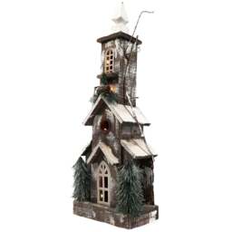 Shatchi LED Wooden House Tabletop Christmas Decoration - Size: 66 x 12 x 8cm - Brown - Wilko - thumbnail 3