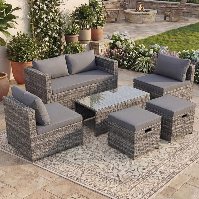 Garden Vida Islay 6 Seater Grey Rattan Garden Lounge Set - Wilko - image 1