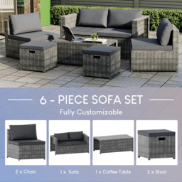 Garden Vida Islay 6 Seater Grey Rattan Garden Lounge Set - Wilko - thumbnail 7