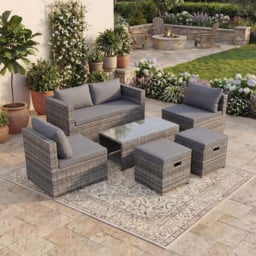 Garden Vida Islay 6 Seater Grey Rattan Garden Lounge Set - Wilko - thumbnail 5