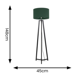 ValueLights Lottie Green Fabric Drum Shade Black Wood Tripod LED Floor Lamp - Size: 148 x 45 x 45cm - Wilko - thumbnail 5