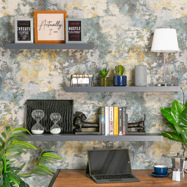 Harbour Housewares 60cm 3 Pack Grey Floating Wall Shelf - Size: 28 x 66 x 8cm - Wilko - image 1
