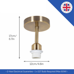 Happy Homewares Brushed Antique Brass Semi Flush Ceiling Light - Size: 17 x 12 x 12cm - Gold - Wilko - thumbnail 7