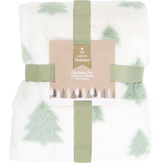 Sage Christmas Tree Faux Fur Throw - Sage - Wilko - image 1