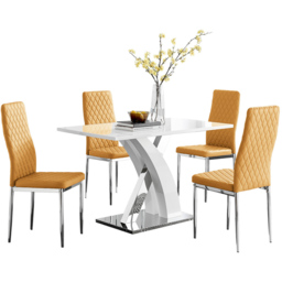Furniturebox Columbia Valera 4 Seater Dining Set White Gloss Mustard Yellow and Chrome - Wilko - thumbnail 3