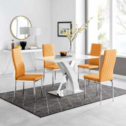 Furniturebox Columbia Valera 4 Seater Dining Set White Gloss Mustard Yellow and Chrome - Wilko - thumbnail 1
