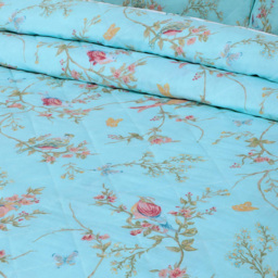 Velosso Double Birds Floral Duck Egg Bedspread Set - Blue - Wilko - thumbnail 3