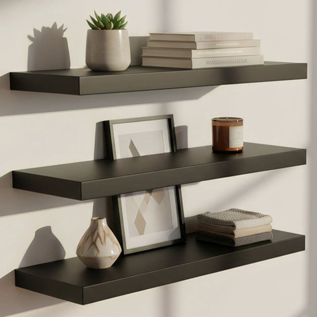 Harbour Housewares 80cm 3 Pack Black Floating Wall Shelf - Size: 28 x 86 x 8cm - Wilko
