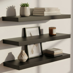 Harbour Housewares 80cm 3 Pack Black Floating Wall Shelf - Size: 28 x 86 x 8cm - Wilko - thumbnail 1