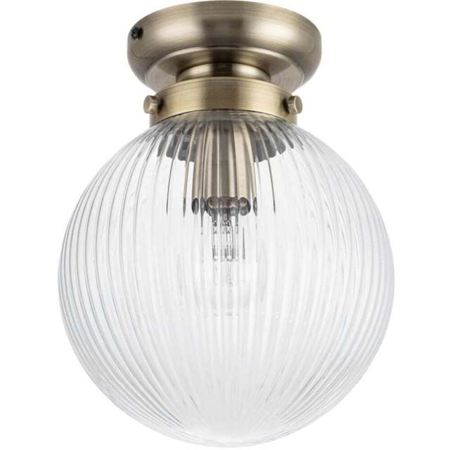Cosylyte Finley Brushed Brass Ribbed Glass Ceiling Light - Size: 33 x 24 x 24cm - Gold - Wilko - image 1