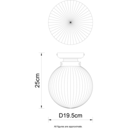 Cosylyte Finley Brushed Brass Ribbed Glass Ceiling Light - Size: 33 x 24 x 24cm - Gold - Wilko - thumbnail 7
