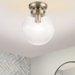 Cosylyte Finley Brushed Brass Ribbed Glass Ceiling Light - Size: 33 x 24 x 24cm - Gold - Wilko - thumbnail 3