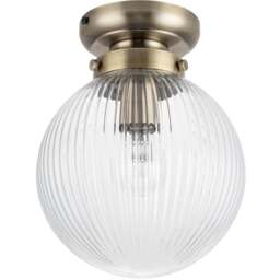 Cosylyte Finley Brushed Brass Ribbed Glass Ceiling Light - Size: 33 x 24 x 24cm - Gold - Wilko - thumbnail 1