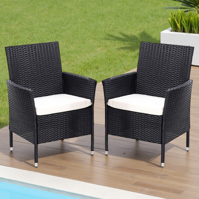Living and Home Set of 2 Rattan Chair with Cushioned Seat - Size: 82.5 x 58 x 61cm - Black - Wilko - image 1