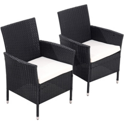 Living and Home Set of 2 Rattan Chair with Cushioned Seat - Size: 82.5 x 58 x 61cm - Black - Wilko - thumbnail 3