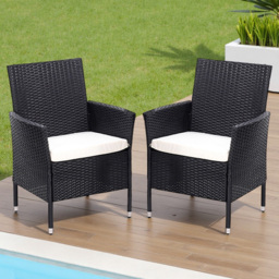Living and Home Set of 2 Rattan Chair with Cushioned Seat - Size: 82.5 x 58 x 61cm - Black - Wilko - thumbnail 1