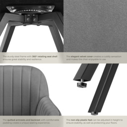 tectake Grey Velvet Swivel Armchair - Size: Single - Wilko - thumbnail 6