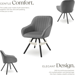 tectake Grey Velvet Swivel Armchair - Size: Single - Wilko - thumbnail 4