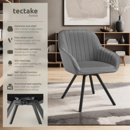 tectake Grey Velvet Swivel Armchair - Size: Single - Wilko - thumbnail 7