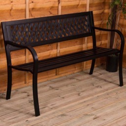 Garden Vida Lattice Style Steel Garden Bench - Size: 2 Seater - Black - Wilko
