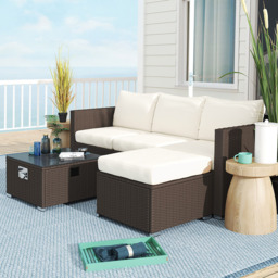 Outsunny 4 Seater Brown and Cream Rattan Sofa Set with Footstool - Wilko - thumbnail 1