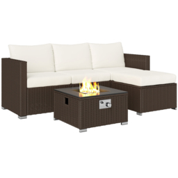 Outsunny 4 Seater Brown and Cream Rattan Sofa Set with Footstool - Wilko - thumbnail 3