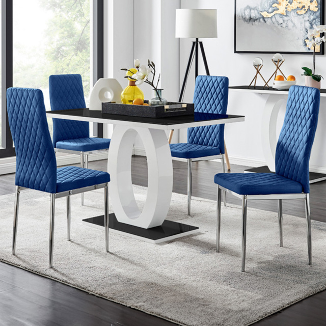 Furniturebox Lucia Valera 4 Seater Dining Set Black Gloss Navy and Chrome - Blue - Wilko - image 1