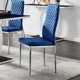 Furniturebox Lucia Valera 4 Seater Dining Set Black Gloss Navy and Chrome - Blue - Wilko - thumbnail 4