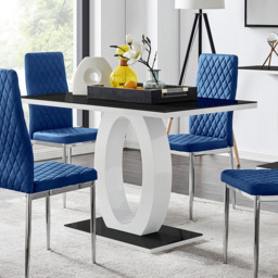 Furniturebox Lucia Valera 4 Seater Dining Set Black Gloss Navy and Chrome - Blue - Wilko - thumbnail 3