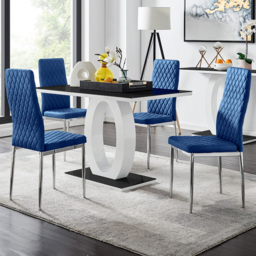 Furniturebox Lucia Valera 4 Seater Dining Set Black Gloss Navy and Chrome - Blue - Wilko - thumbnail 1