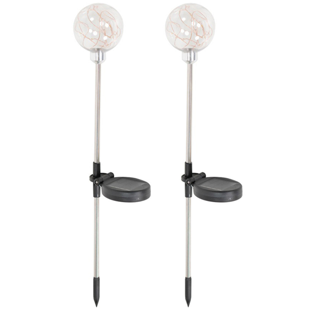 ValueLights Fairy Globe Solar Powered Outdoor Spike Lights 2 Pack - Size: 14.5 x 8 x 54.5cm - Clear - Wilko - image 1