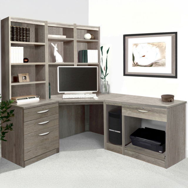 R White Cabinets 4 Drawer Corner Set-20 Computer Desk with Printer Shelf and Bookcase Grey - Size: 182.8 x 184 x 141.9cm - Wilko - image 1