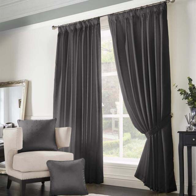 Alan Symonds Madison Charcoal Taped Top Curtains 117 x 229cm - Size: W 117 x D 229cm - Grey - Wilko - image 1