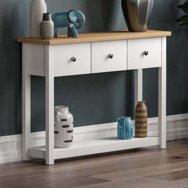 Vida Designs Arlington 3 Drawer White and Oak Console Table - Size: 30 x 100 x 74cm - Wilko - image 1