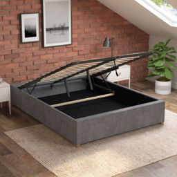 Aspire Furniture Small Double Steel Plush Platform Ottoman Bed - Silver - Aspire Beds - Wilko - thumbnail 3