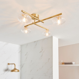 Merano Oristano Semi Flush Satin Brass Plate 4 Light Semi Flush Ceiling Light - Size: 64 x 66 x 0.1cm - Brown - Wilko - thumbnail 3
