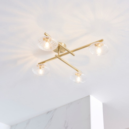 Merano Oristano Semi Flush Satin Brass Plate 4 Light Semi Flush Ceiling Light - Size: 64 x 66 x 0.1cm - Brown - Wilko - thumbnail 7