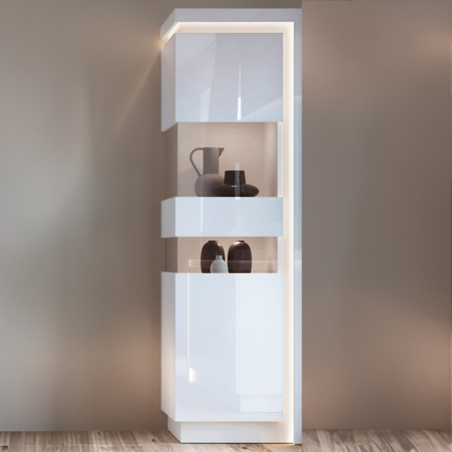 Furniture To Go Lyon White Left Hand Tall Narrow Display Cabinet - Size: 42 x 59.8 x 198.1cm - Multi - Wilko - image 1