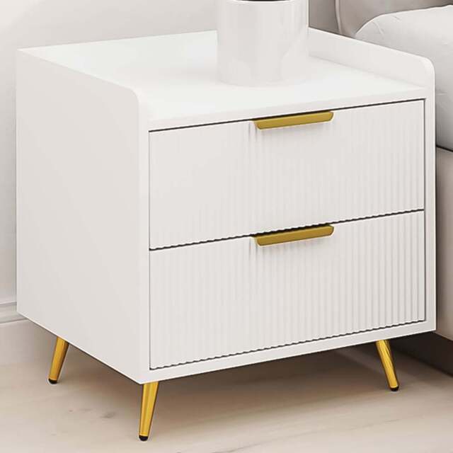 Portland 2 Drawer White and Gold Bedside Table - Wilko - image 1
