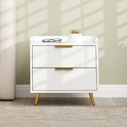 Portland 2 Drawer White and Gold Bedside Table - Wilko - thumbnail 4