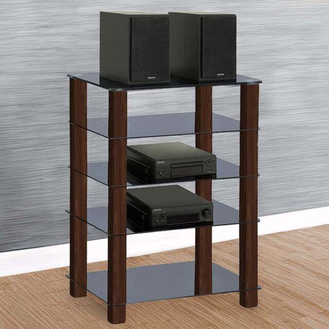 Centurion Supports Trinity Gloss Black and Walnut 5 Shelf TV Unit - Size: 82 x 60 x 45cm - Multi - Wilko - image 1